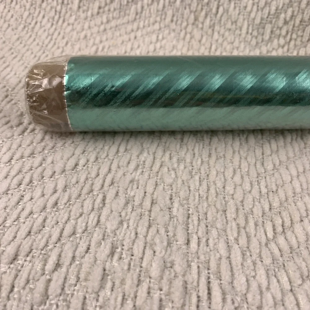 Vtg Christmas Wrapping Paper Foil Metallic Green Shiny MCM Texture NOS Lance USA